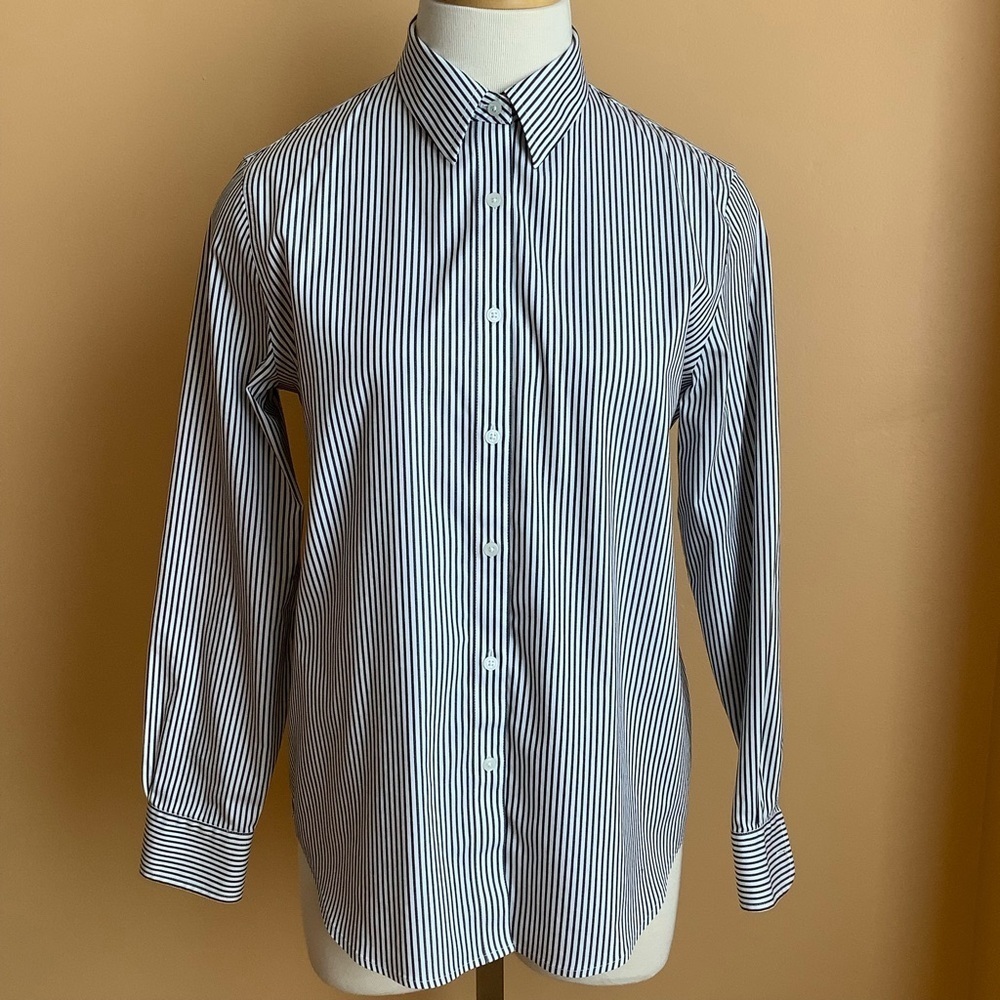 JONES NEW YORK Black/White Striped Button Down Shirt Size M - Picture 2 of 10